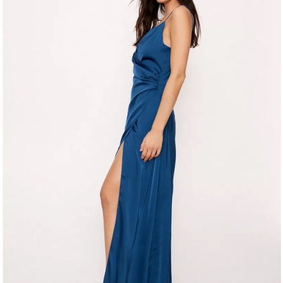 Nasty Gal Satin V Nevk Wrap Maxi Dress - Picture 3 of 4